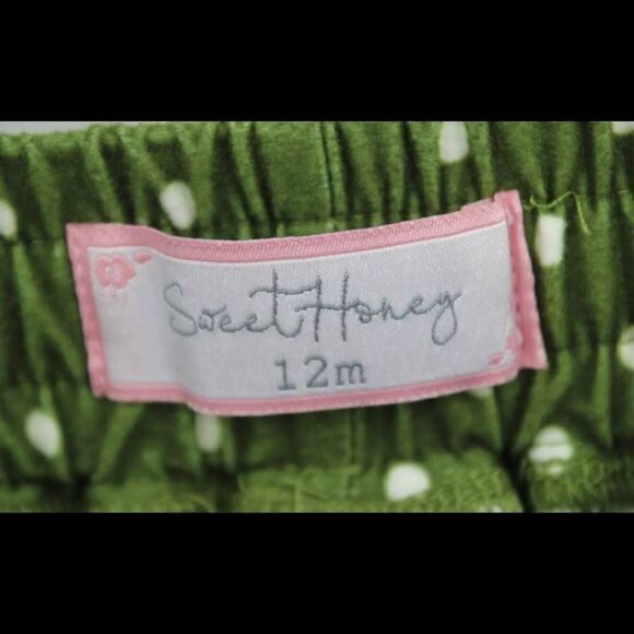Sweet Honey Army Green White Polka Dot Pajama Set Size 12m Button Front.... - Picture 4 of 12
